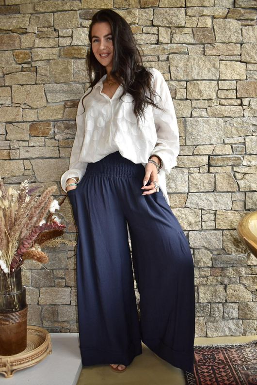 Basso Shirring Sailor Palazzo Pant Navy /23=